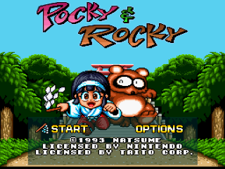 Pocky & Rocky title screen for Super Nintendo